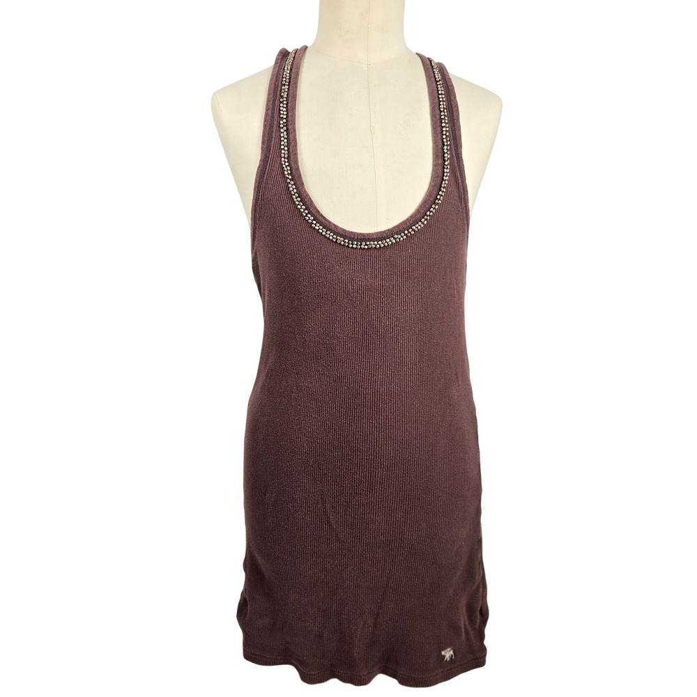 Abercrombie & Fitch Tank Top Beaded Brown Sleeveless Ribbed Boho Chic Top Sz XS